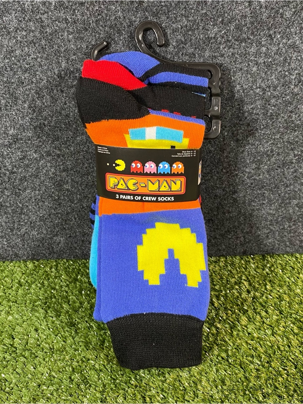 Pac Man 3 Pack Mens Crew Socks Shoe Size 6-12 Funny Gift Novelty Multicolor New